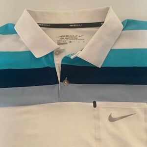 Nike Golf Polo Shirt Mens XL Blue Striped Dri-FIT  Tour‎ Performance Lightweight
